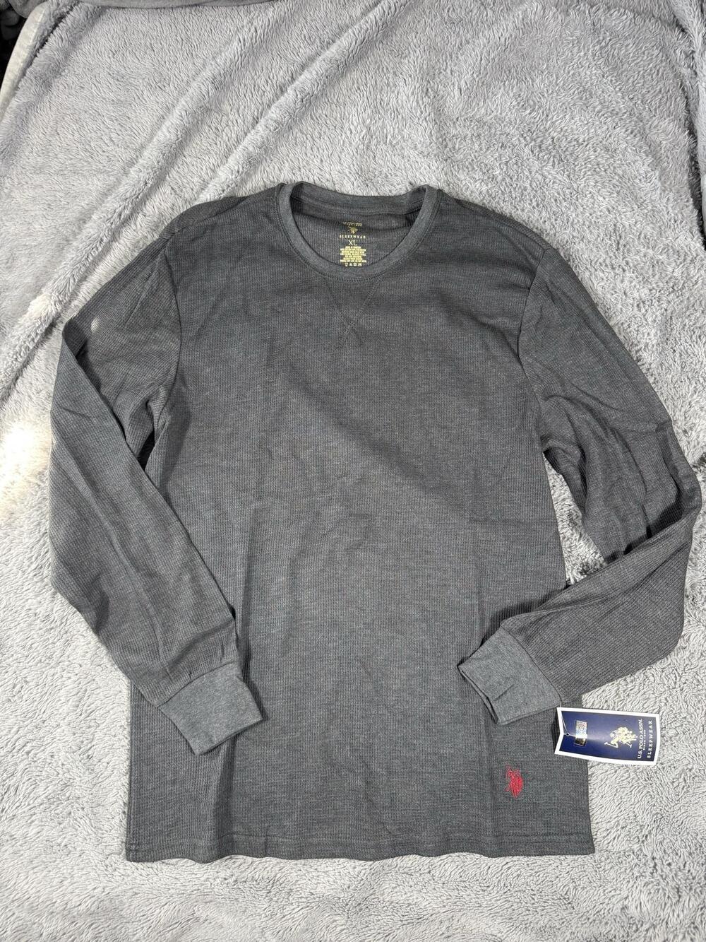 U.S. Polo Assn Pajama Top Mens XL Gray Thermal Knit Long Sleeve Sleepwear